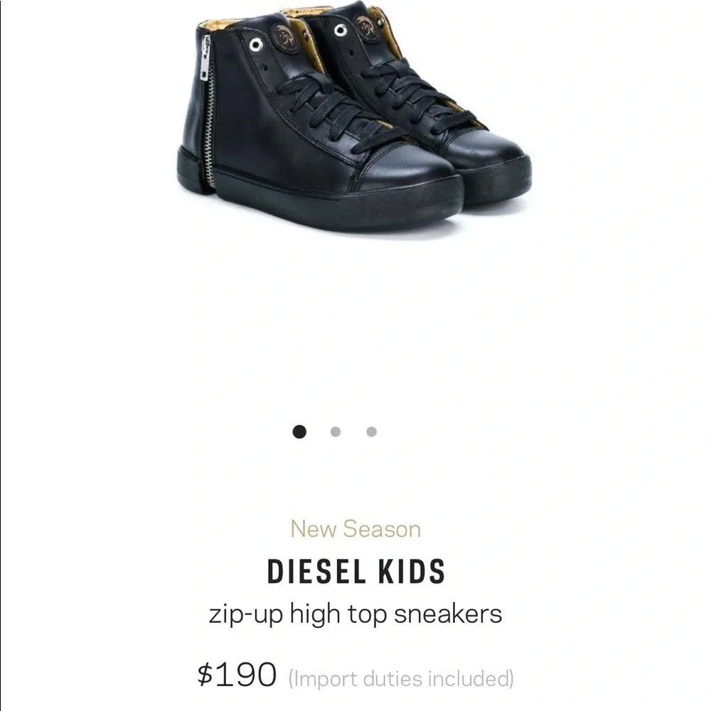 Diesel black leather zipper kids shoes size 1.5